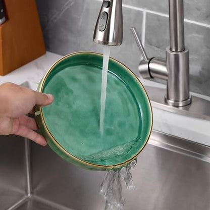 LIANYU 33oz Pasta Bowls, 8.25’’ Wide Shallow Salad Plates Set of 4 | Stoneware Ceramic Dinner Serving Bowls for Cereal, Fruit, Soup, Microwave & Dishwasher Safe, Emerald Green - color: Emerald Green