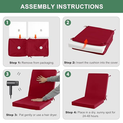 Summsun Patio Dining Seat Cushions Set of 4, 20 x 20 Inch, Burgundy | High Back, High-Resilience Foam, Non-Slip Bottom, Water Resistant, Removable Cover, Tie Straps, Fit for Adirondack, Rocker - color: Burgundy