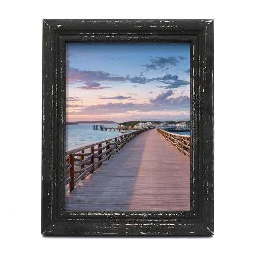 6x8 Picture Frame Made of Solid Wood High Definition Glass Rustic Vintage Designs Small Photo Frame for Tabletop Display and Wall Mounting, Distress Black - color: Distress Black B, size: 6" X 8"