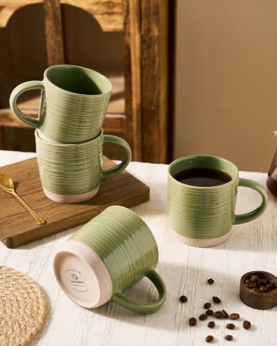 famiware Coffee Mugs Set of 4, 13 oz Mug Set, Ceramic Cup Set with Handle | Stoneware Mug for Coffee, Tea, Latte, Cappuccino, Microwave and Dishwasher Safe, Constellation Series，Olive Green - color: Constellation-Olive Green, size: 4 Count (Pack of 1)