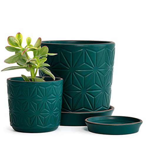 D'vine Dev 2-Pack Geometric Stoneware Planters, 3.8/5.8 in, Deep Teal, 99-E-4 - color: Dark Blue Green