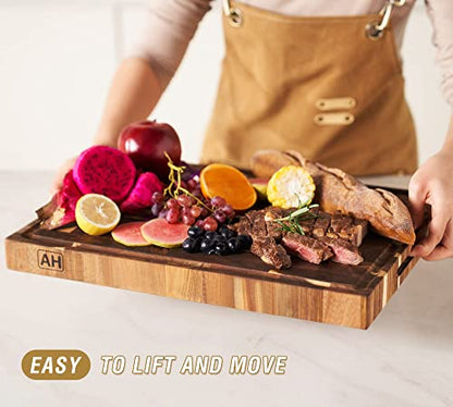 Large Solid Acacia Wood Butcher Block 17x13x1.5 in Cutting Board | Double-Sided Serving Boards,Non-slip Mats,Juice Groove,Heavy Duty Wood Block for Chefs,Large Kitchen Boards for Charcuterie - size: 17"L x 13"W