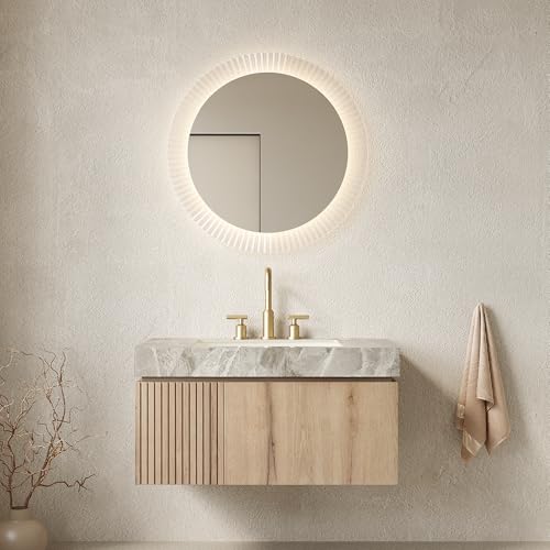 36" Floating Bathroom Vanity with Sink, MURI Wall Mounted Plywood Cabinet, Sintered Stone Countertop, Ceramic Basin with 3 Faucet Hole, Drawer & Door Storage, Pre-Assembled, Light Gray Top White Oak - color: White Oak,light Gray Top, size: 36"+Light Gray