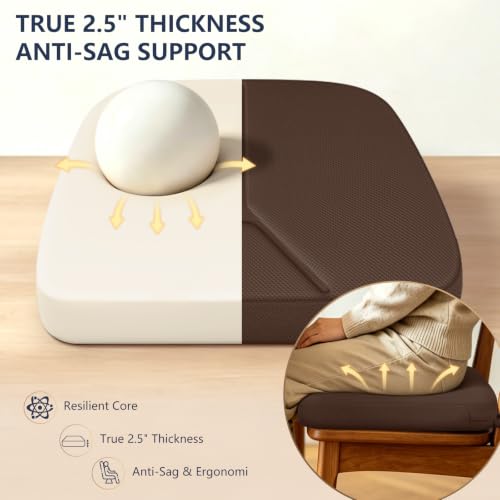 Chair Cushions for Dining Chairs Set of 4, 17" x 16" x 2.5" Thick D-Shaped Seat Cushions with Removable Washable Cover and Ties, Non-Slip Chair Pads for Kitchen, Indoor Dining Room (Brown) - color: Brown