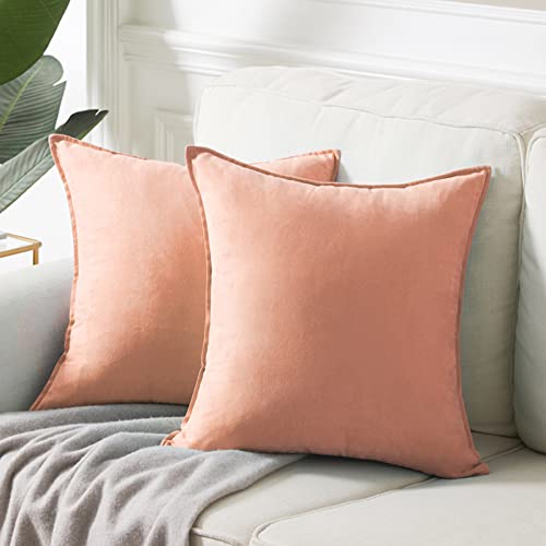 Fancy Homi 2 Packs Premium Faux Suede Decorative Throw Pillow Covers, Super Soft Square Pillow Case,Solid Cushion Cover for Couch/Sofa/Bedroom (18" x 18", Set of 2, Peach) - color: Peach, size: 18" x 18" (Pack of 2)