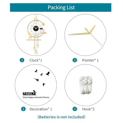 Modern Wall Clocks Battery Operated Silent Clock for Living Room | Analog Large Decorative Wall Clock Non-Ticking Gold Iron Pendulum Clock for Kitchen Bedroom Farmhouse Office Decor 13x24 inch - style: Casual