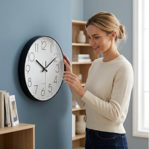 16 Inch Large Wall Clock Modern Elegant Style for Living Room Office Kitchen Dining Room - color: Black, size: 16 Inch