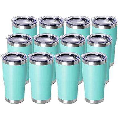 DOMICARE 20oz Tumbler with Lid Stainless Steel Tumblers Bulk, Double Wall Vacuum Insulated Coffee Travel Mug Powder Coated Tumbler, 12 Count (Pack of 1) Light Blue - color: Light Blue, size: 12 count