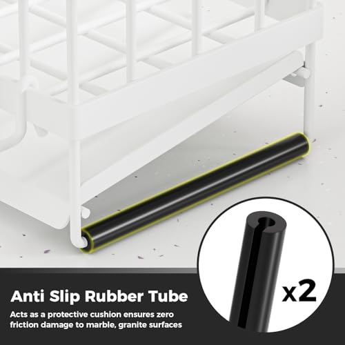Kitchen Sink Organizer, Stainless Steel Sponge Holder, White | Rust-Resistant Steel, Detachable Draining Board, Compartment Divider, Brush Holder & Towel Bar, Ideal for Kitchen Storage - color: White