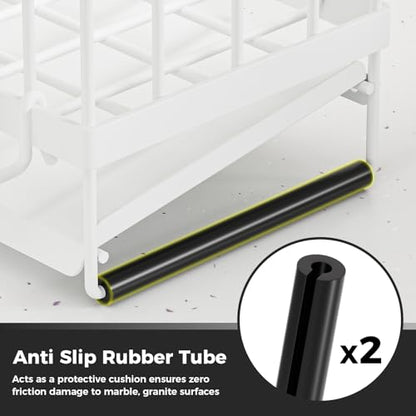 Kitchen Sink Organizer, Stainless Steel Sponge Holder, White | Rust-Resistant Steel, Detachable Draining Board, Compartment Divider, Brush Holder & Towel Bar, Ideal for Kitchen Storage - color: White
