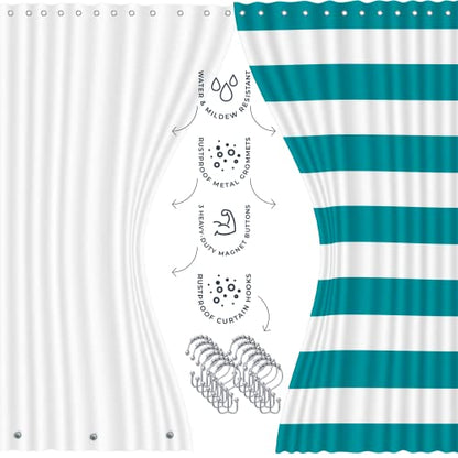 Clara Clark Bathroom Set - Teal Bathroom Accessories Set, Bathroom Sets with Shower Curtain and Rugs, 23PC Shower Curtain Set with Liner, Soap Dispenser, Soap Dish, Toilet Brush Holder, and Trash Can - color: Teal, size: Complete Set + Bath Rugs