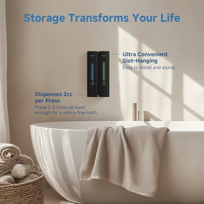 Shampoo Dispenser for Shower - Shower Soap Dispenser Wall Mounted No Drill - Shampoo Body Wash Dispenser 2 Chamber - Easy Install for Bathroom Hotel Black 800ml - color: Black 2 Chamber