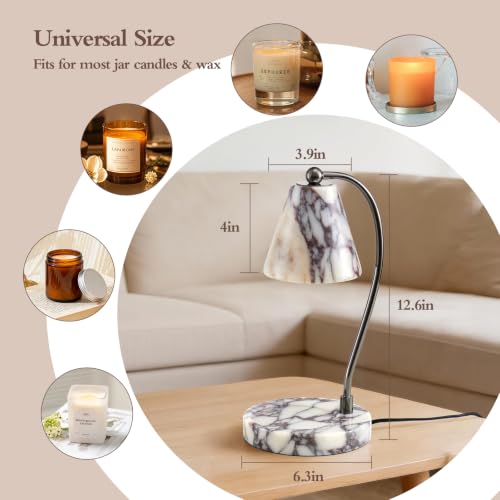 SAMAH Marble Lamp, Candle Warmer Lamp with Timer Dimmer, Electric Wax Melt Warmer for Jar Candles with 2 Bulbs, Luxury Stone Housewarming Gifts, Home Decor Birthday Gifts for Women (Calacatta Viola)