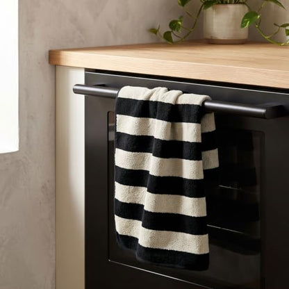 2-Piece Hand Towels for Bathroom Kitchen Decor - Black & Cream Stripe | Hand Towel, Cotton Soft for Spa Gym Travel, 13 x 29