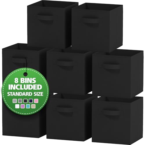 Storage Cubes Pack Of 8 - Standard Size Cube Storage Bin 10.5x10.5x11 With Dual Handles For Easy Carrying- Fabric Storage Bins Collapsible (Black) - color: Black