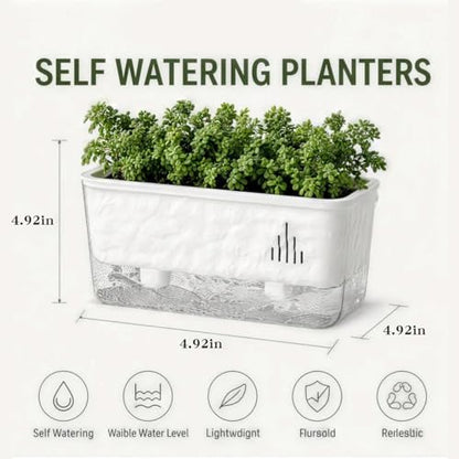 Rectangular Planter, Rectangle Planter, 2 Pack Self Watering Planter Boxes, Clear Plastic Window Boxes for Indoor Outdoor Herbs, Succulents, Flowers, Home Garden Windowsill Decor