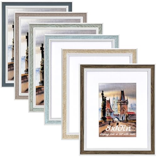 Daofary 8x10 Picture Frame Set of 6, Rustic Farmhouse Photo Frame, Display 5x7 with Mat or 8x10 Without Mat for Decorative on Wall Hanging and Tabletop Placement - size: 8 x 10