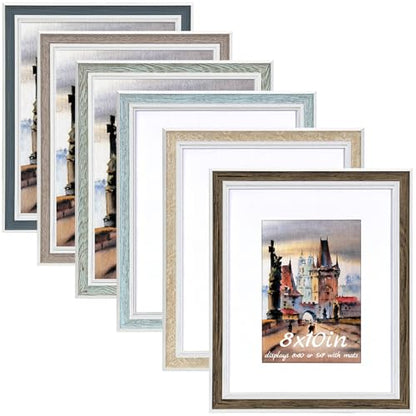 Daofary 8x10 Picture Frame Set of 6, Rustic Farmhouse Photo Frame, Display 5x7 with Mat or 8x10 Without Mat for Decorative on Wall Hanging and Tabletop Placement - size: 8 x 10