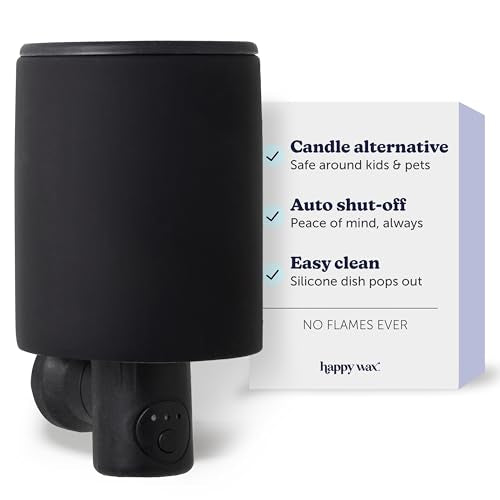 Happy Wax Black Outlet Timer Warmer for Scented Wax - Compact Ceramic Wall Plug in Wax Melt Warmer with Timer - Wax Melter for Home Fragrance with Removable Silicone Dish - color: Black