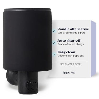 Happy Wax Black Outlet Timer Warmer for Scented Wax - Compact Ceramic Wall Plug in Wax Melt Warmer with Timer - Wax Melter for Home Fragrance with Removable Silicone Dish - color: Black