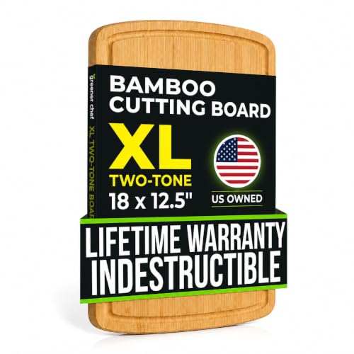 INDESTRUCTIBLE 18 Inch Extra Large Bamboo Cutting Board with Lifetime Replacements - Organic Wooden Butcher Block, XL Chopping Board for Kitchen, Meat, Vegetables, and Food Prep - color: Single-Tone, size: 18"L x 12.5"W
