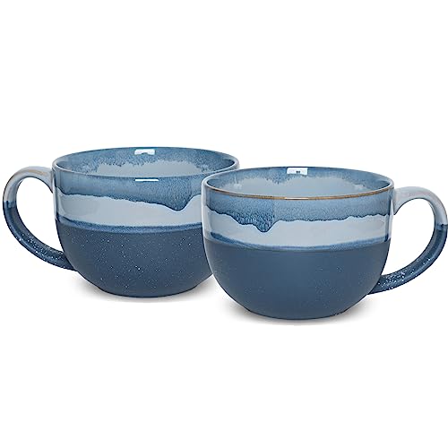 Bosmarlin Extra Large Ceramic Coffee Mug, 23 Oz, Microwave and Dishwasher Safe, Big Oversized Tea Cup for Office and Home, Reactive Glaze (Blue) - color: Blue