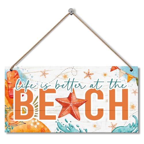 Summer Wooden Hanging Sign, Life Is Better at the Beach Decor, Coastal Summer Printed Wall Art Signs, Front Door Decor for Porch, Entryway, Bathroom, Living Room and Beach House - color: Style 13