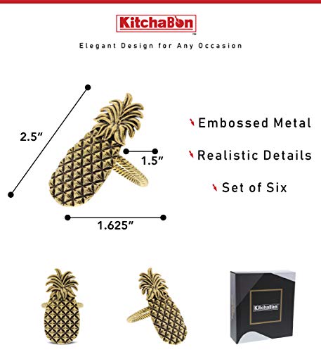 Gold Napkin Rings Set of 6, Table Setting Centerpiece Decor Napkins Ring Holders, Napkin Ring Packs for Family Holiday Dinner, Fancy Banquet & Wedding Decorations for Reception- Pineapple - style: Gold - Pineapple
