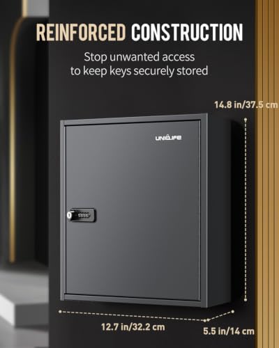 Uniclife 60 Position Steel Key Cabinet with Combination & Key Lock, Black | Wall mount key box, resettable 4-digit code lock, 2 backup keys, thickened steel, large capacity, adjustable racks & labels - color: Black, size: 60 Keys