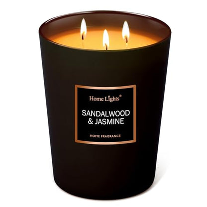 Home Lights Luxury Designer Scented Large Jar Candle, 100% Nature Soy Wax, 33.26 oz，3 Wick， Highly Scented & Long Lasting-Sandalwood & Jasmine - color: Sandalwood & Jasmine