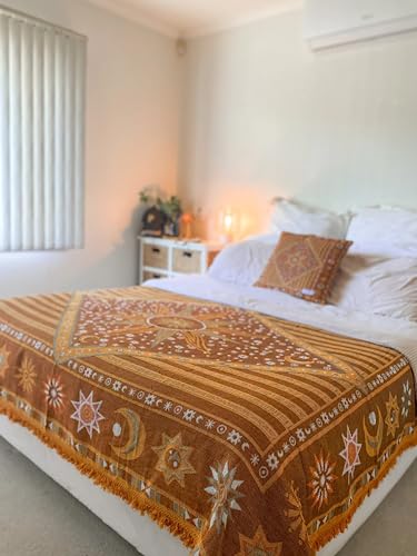 TOFUNTOY Boho Throw Blanket for Couch Sofa Bed, Decorative Throw Blanket with Tassels, 50"x60" Bohemian Woven Cover for Home Living Room Bedroom Indoor Outdoor Picnic
