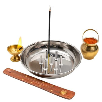 DBY Incense Stick Holder Plate Agarbatti Stand Stainless Steel Incense Holder with ash Catcher Plate (Pack of 1) Traditional Religious and Spiritual Use and Also for Ethnic Festival for Multipurpose