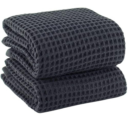 PÜSKÜL 2-Piece Natural 100% Turkish Cotton Waffle Bath Towels Extra-Large | Dark Gray, 32x63" Bath Sheet Towel, Light Soft Absorbent Quick-Dry Lint-Free Premium Honeycomb Weave Oeko-Tex Made in Turkiye - color: Dark Gray