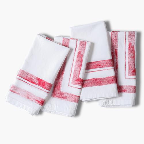 Ramanta Home Cloth Dinner Napkins Set of 4 Red, 18x18 Inches | Frame Border Napkins for Wedding, Soft Washable Table Linen for Everyday Use - color: Red, size: 18" x 18" (Set of 4)