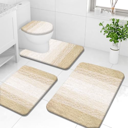 Arotive Microfiber Bathroom Rugs Sets 4 Piece, 24x16+30x20+24x20+17.5x15 | Light Beige, Soft Absorbent Bath Mats, Machine Wash Dry U-Shaped Contour Rug and Toilet Lid Cover for Bathroom - color: Light Beige, size: 30" X 20" + 24" X 16" + 24" X 20" + 17.5"