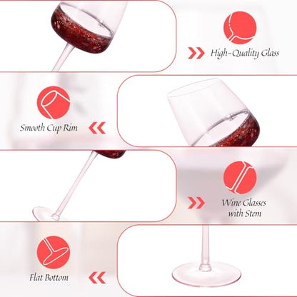 KAMMAK Crystal Red Wine Glasses Set of 2, 9.47 oz Stemmed Glasses, XH018 | Hand Blown, Bordeaux Wine Glasses, Thin Rim & Long Stem, Red & White, Daily Use, Wedding or Birthday Gift for Women - size: 8KPXH018