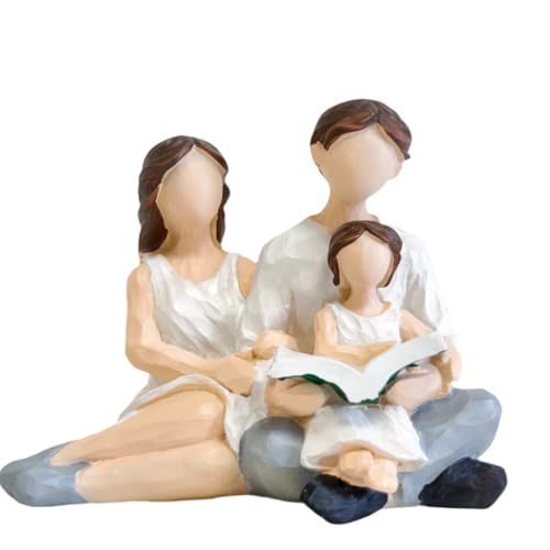 Family of 3 Figurines Gift, Parents and Kid Statue,Hand-Painted Resin Family Figurines Decor, Parents Daughter Sculpted Gifts for Anniversary, Birthday,Thanksgiving Christmas - color: Family Storytime