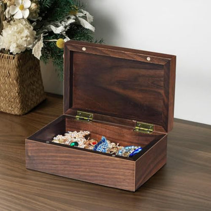 EXISTING Classic Wooden Walnut Wooden Keepsake Box with Hinged Lid | Small Size: 6.73 x 4.37 x 2.64 Inch, Secure Magnetic Closure, Perfect for Jewelry & Valuables, Gift Giving