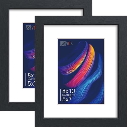 VCK Picture Frame 8x10 Inch Display Picture 5x7 with Mat or 8x10 without Mat Set of 2 Photo Frame with High Definition Real Glass Front Display Tabletop and Wall Mounting Black - color: Black, size: 8x10, style: 2 Pack