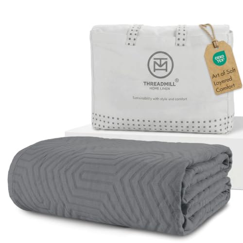 Threadmill Luxury Cotton Blankets for King Size Bed | All-Season Cozy 100% Cotton King Size Blanket | Aster Jacquard Soft & Lightweight Coverlet fits California King Size Bed, 104x92 | Dark Grey - color: Aster Dark Grey, size: King / Cal King