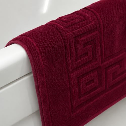 100% Recycle Cotton Bath Mat Wine Red Key Pattern Bath Rug [Not a Bathroom Rug], Soft Absorbent 330 GSM Shower Floor Towel Set, Hotel Spa Quality, Machine Washable (2 Pack) - color: Wine Red