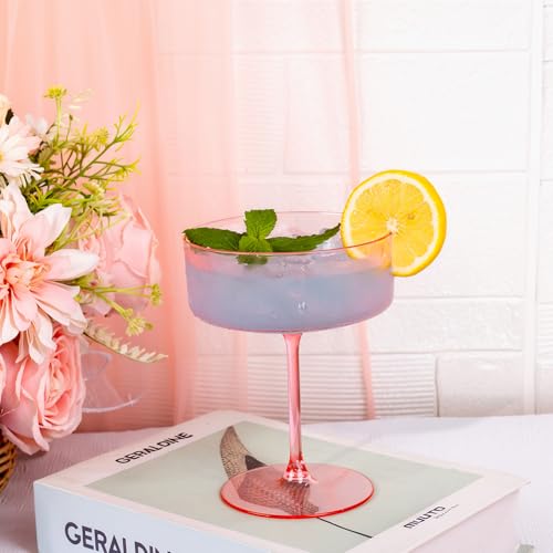 Ciaell 12 Pack 10 oz Pink Plastic Martini Glasses for Bar | Heavy Duty Plastic, Stemmed Coupe Shape, Cocktail Margarita Whiskey and Wine Service, Weddings and Parties - color: Basic Pink