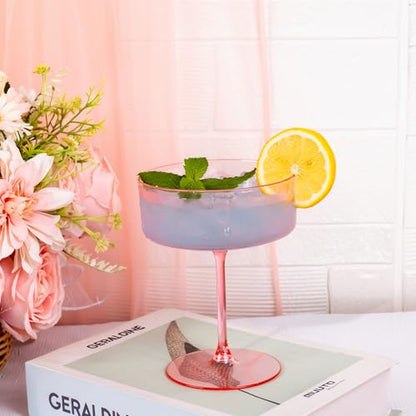 Ciaell 12 Pack 10 oz Pink Plastic Martini Glasses for Bar | Heavy Duty Plastic, Stemmed Coupe Shape, Cocktail Margarita Whiskey and Wine Service, Weddings and Parties - color: Basic Pink