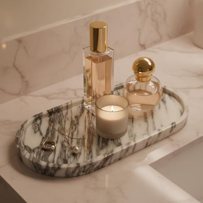 Real Natural Marble Tray,Elegant Stone Organizer | For Bathroom,Vanity Tray,Kitchen and Desktop,Perfume,Jewelry,Cosmetics,Candles,Lotion and Home Decor