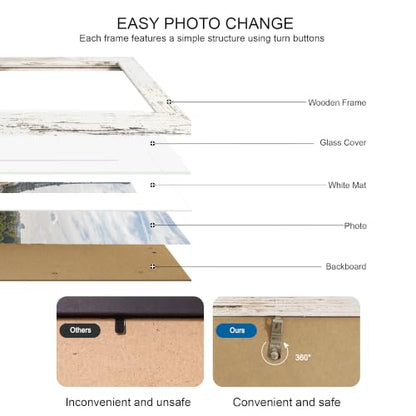 Hongkee 22x22 Frame 2 Pack, Fits 16 4x6 Photo with Mat- Real Glass Cover | Distressed White Wooden, Display Collage Sixteen 4x6 - Wall Mounting, fits Photos, Posters and Art - color: Distressed White, size: 22x22 in matted to 16-4x6