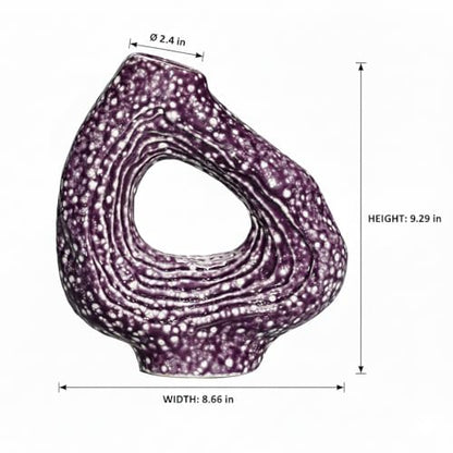 Sunddo Ceramic Flower Vase, 9 Inch, Purple | Modern, Unique Donut Design, For Living Room, Centerpiece Table, Kitchen, Fireplace, Bookshelf - color: Purple, size: 9 inch