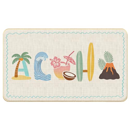 Chicimln Summer Beach Door Mat, Aloha Tropical Coastal Non-Slip Linen Doormat Outdoor Indoor Entrance, Boho Beachy Ocean Welcome Mats Rugs for Entryway Front Door Porch, 17x30 Inch - color: Aloha