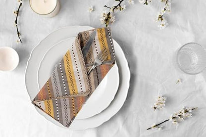 ACCENTHOME 100% Cotton Salsa Stripe Napkin Set of 6 18x18 inch Beige/Mustard Multicolour Dinner Napkins - Washable Soft Premium Hotel Quality Reusable Perfect Table Linen for Family Dinners Wedding | 100% Cotton Napkins, Adds A Finishing Touch, Economy Pa