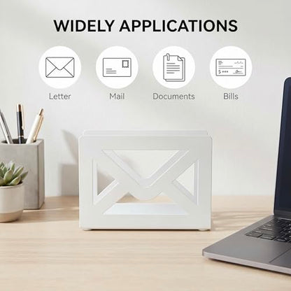 MyGift White Metal Desktop Mail Holder with Cutout Envelope Design Home and Office Desk Letter Organizer - color: White