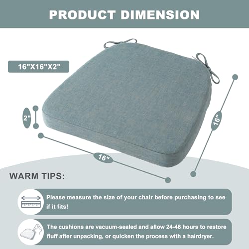 Battilo Chair Cushions for Dining Chairs, Waterproof Kitchen Chair Pads with Non-Slip Backing and Ties, Seat Cushions with Machine Washable Removable Cover, 16"x16"x2", Set of 2, Grayish Blue - color: Grayish Blue, size: 2 Count(Pack of 1)